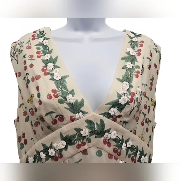 Anna Sui Anthropologie Silk Cherry Sleeveless Dress Cottagecore Pinup Size 12 - Picture 2 of 16